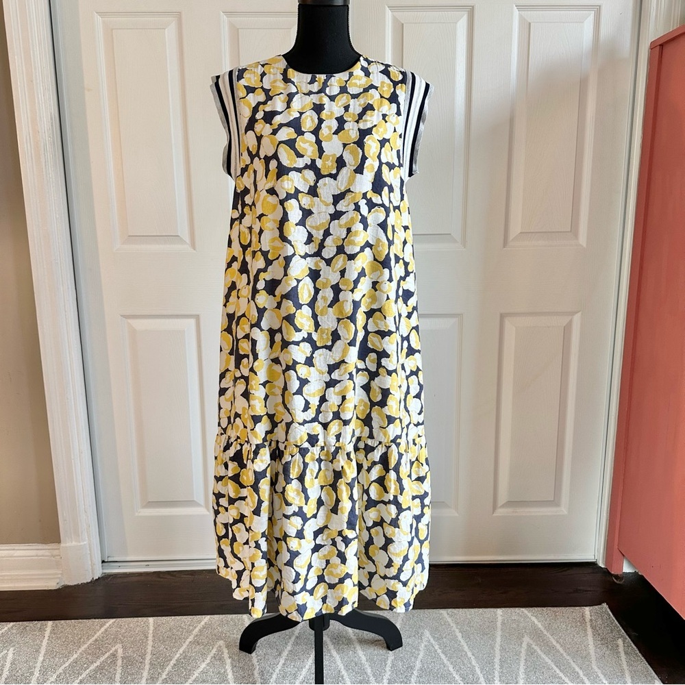 Crimson + Clover Yellow and Navy Blue Floral Sleeveless Ruffle Hem Dress